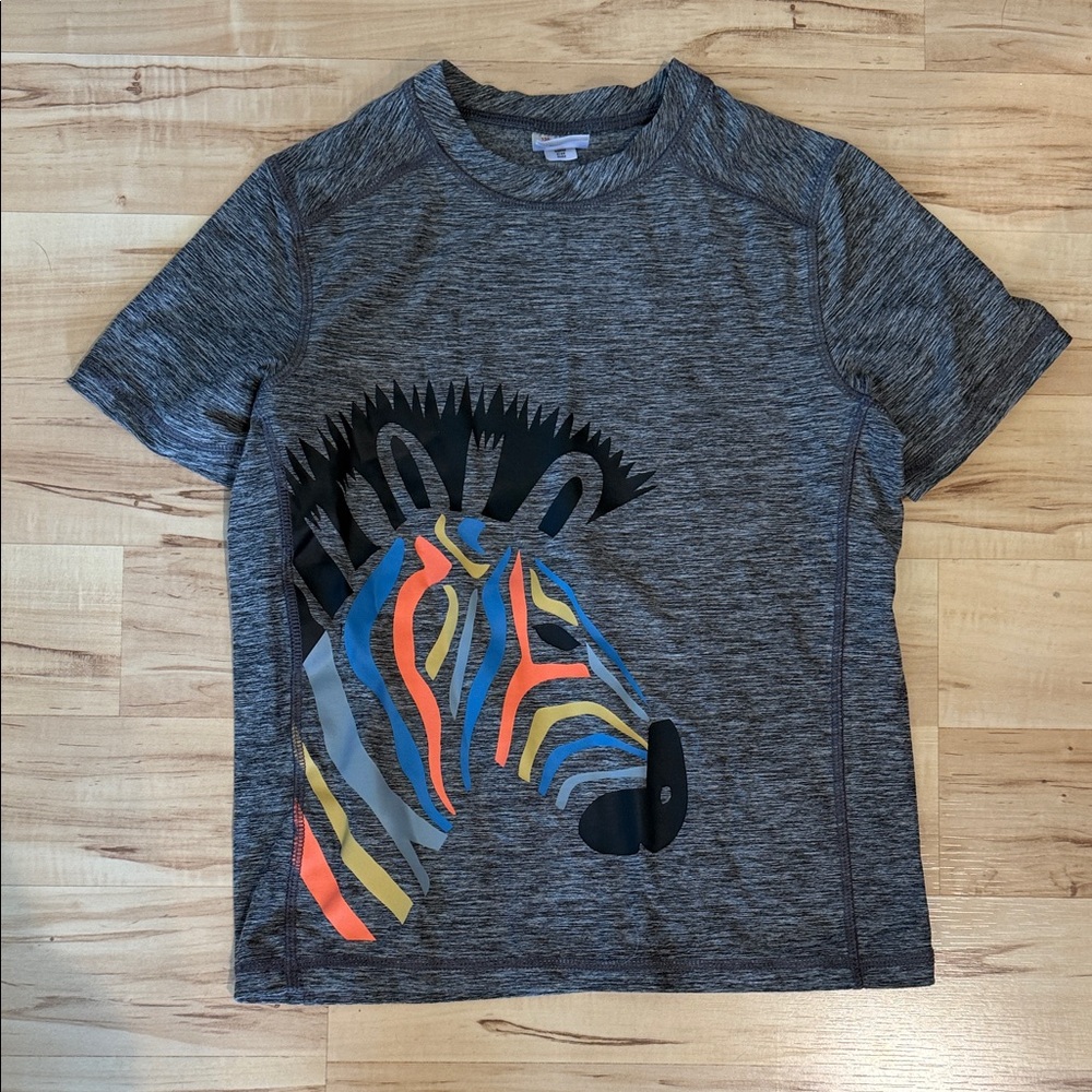 Hanna Andersson Gray Short-Sleeve Zebra Graphic Tee with Colorful Stripes